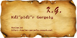 Káplár Gergely névjegykártya